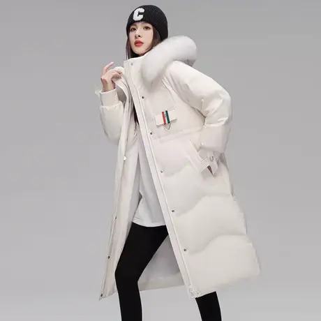 雪中飞2023秋冬新款女士温暖狐狸毛领过膝长款保暖羽绒服商品大图