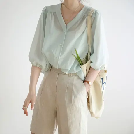 【清仓到手仅需99元】2023夏季短袖轻薄防晒衫女休闲衬衫商品大图