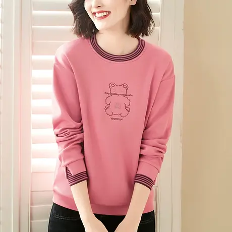 圆领无帽卫衣女春秋2023新款时尚韩版大码女装百搭华棉上衣长袖衫商品大图