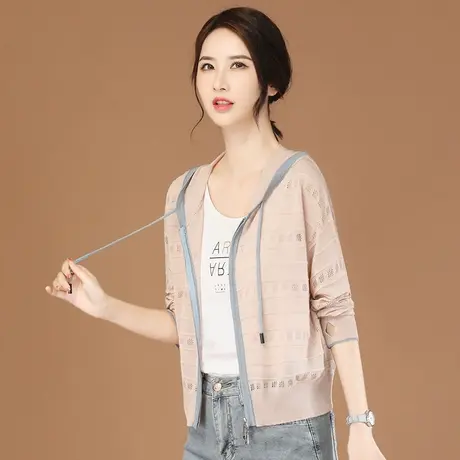 韩潮袭人长袖薄款开衫连帽针织衫外套女夏新款休闲百搭空调防晒衫商品大图