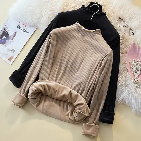 保暖加绒打底衫女秋冬洋气新款时尚个性2023漂亮内搭别致上衣中领商品大图