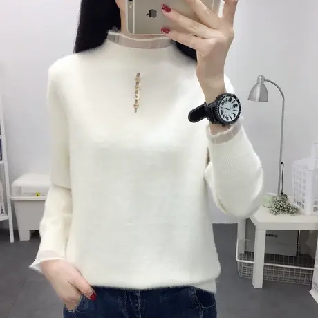 水貂绒女士毛衣茧型套头针织打底衫女2020秋冬新款宽松加厚外穿女商品大图