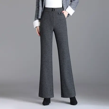 休闲裤女秋季2023新款高腰通勤微喇叭裤子秋冬显瘦羊毛呢长裤子厚商品大图