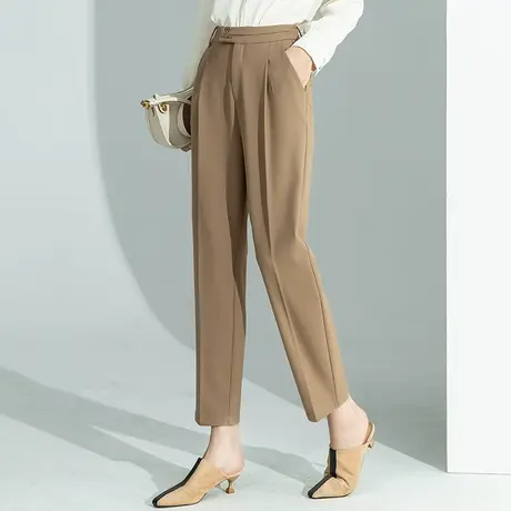 高腰西装裤女春秋2023新款卡其色裤子大码女裤休闲九分萝卜哈伦裤商品大图