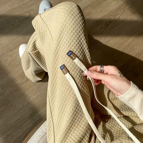 棋盘格阔腿裤女2023年春季新款高腰垂感宽松显瘦卡其色休闲直筒裤图片