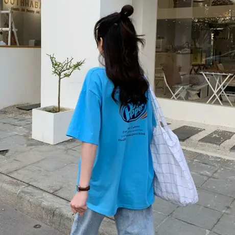 ins短袖t恤女夏装宽松韩版潮学生慵懒风丧系百搭半袖mschf上衣服图片