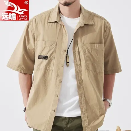 夏季短袖衬衫男士工装外套美式重磅纯棉休闲潮牌宽松衬衣2023新款图片