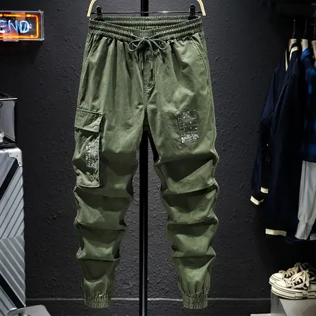 秋冬款束脚工装裤男宽松潮牌ins大码裤子胖子秋季休闲裤男潮加肥商品大图