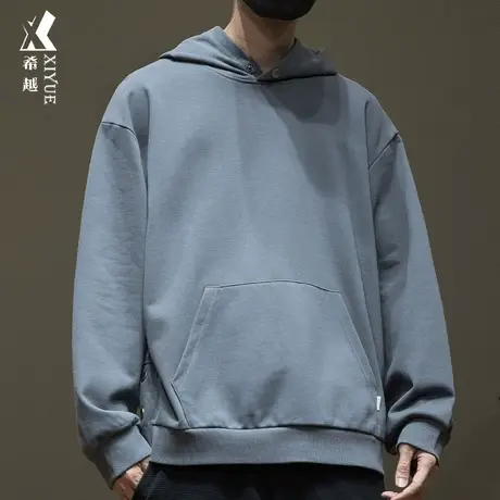 希越400g阿克苏连帽卫衣男秋季简约百搭宽松大码套头上衣内搭外套商品大图