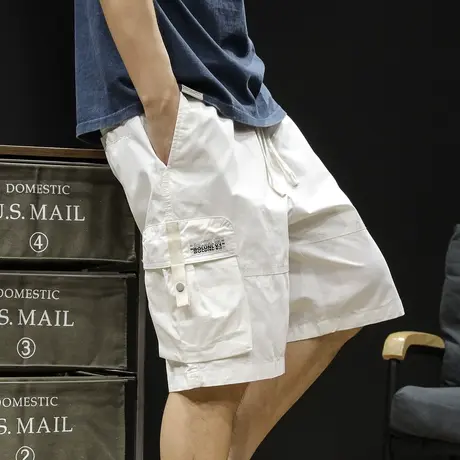 白色工装短裤男士五分裤夏季薄款潮牌5分男裤宽松大码23新款裤子商品大图