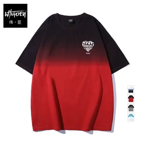 伟臣潮牌大码男装夏季纯棉短袖T恤男胖子加肥加大宽松吊染五分袖商品大图