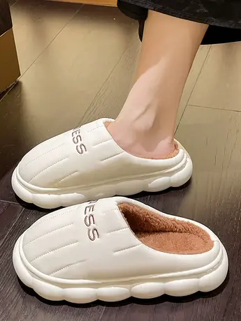 简约高级感日式棉拖女秋冬季耐脏轻便厚底包头拖鞋加绒保暖毛毛鞋商品大图