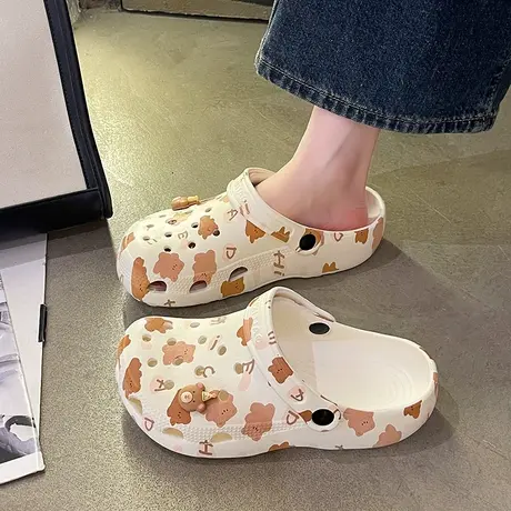 洞洞鞋女士夏季学生室内外穿可爱小熊2023新款包头防滑厚底凉拖鞋商品大图