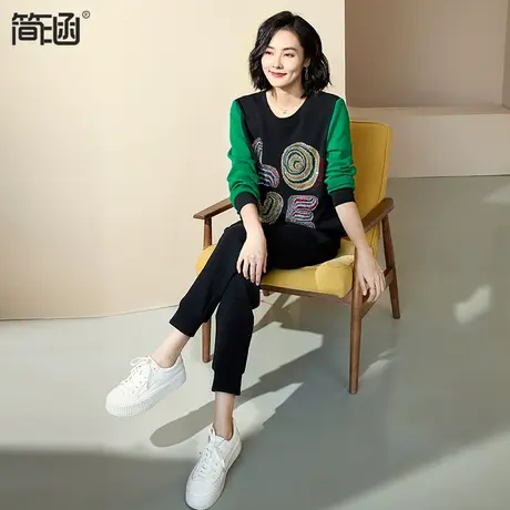 简涵大码女装2024春季新款两件套时尚洋气宽松显瘦胖mm大码套装图片