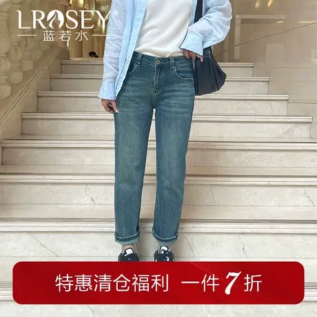 蓝若水大码高腰弹力牛仔裤女春季新款胖MM百搭休闲显瘦直筒烟管裤图片