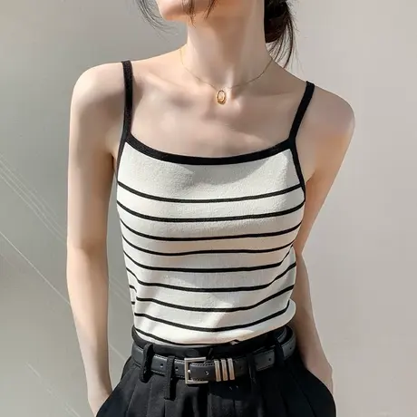 条纹吊带背心女2023夏季露锁骨性感针织内搭美背抹胸外穿无袖上衣商品大图