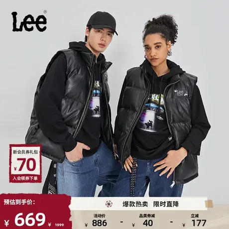 Lee舒适版型男女同款黑色刺绣立领仿皮羽绒背心保暖LUT0072535U商品大图