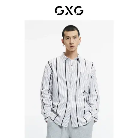 【新款】GXG男装 时尚黑白条纹长袖衬衫秋季GC103004H图片