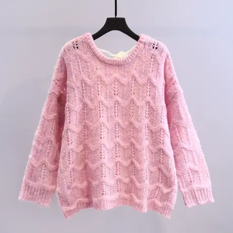蝴蝶结系带镂空毛衣女2023秋装新款日系慵懒风宽松显瘦套头针织衫图片