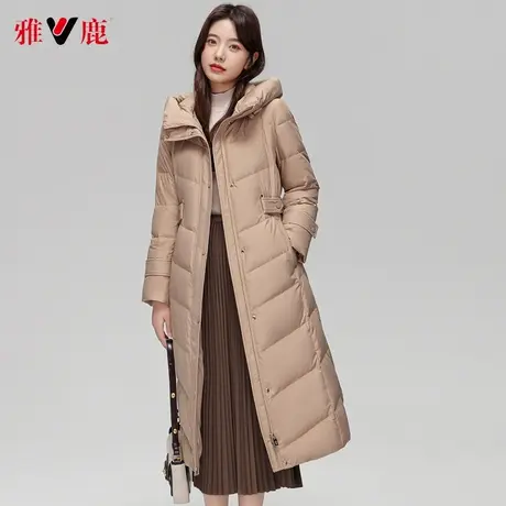 雅鹿连帽羽绒服女中长款2022冬季新款休闲宽松保暖外套长过膝高端商品大图