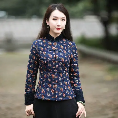 筠雅改良唐装棉袄棉服女中国风中式棉衣偏襟盘扣上衣冬季加厚夹袄商品大图