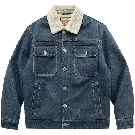 VIP复古羊羔绒牛仔外套男冬季加绒加厚工装夹克宽松保暖棉服棉衣商品大图