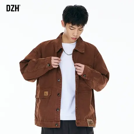 男生咖啡色牛仔夹克男秋季潮牌纯棉工装外套上衣男装2023新款百搭商品大图
