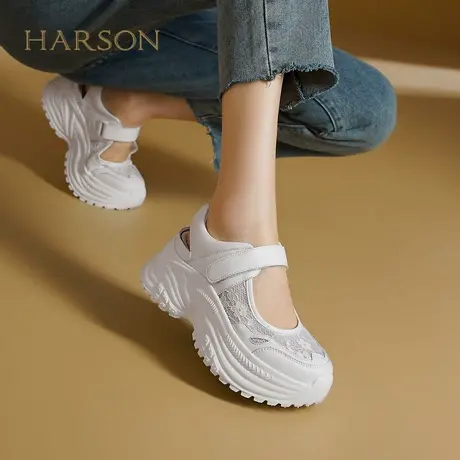 哈森2025夏季新款松糕厚底凉鞋包头网面浅口老爹鞋女HGCM250109图片
