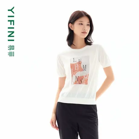 Yifini/易菲休闲圆领短袖宽松短款针织衫女夏装新款百搭毛衫商品大图