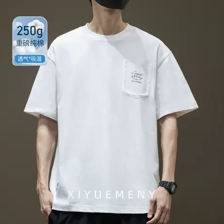 设计感250G重磅纯棉刺绣短袖T恤男2025夏季新款宽松大码半袖体恤商品大图