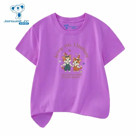 XD真维斯女童装2025夏季新款萌萌哒卡通小猫印花圆领女童短袖T恤图片