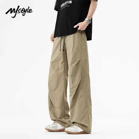 MJ STYLE美式高街休闲裤男夏速干褶皱工装裤子男宽松直筒阔腿裤商品大图