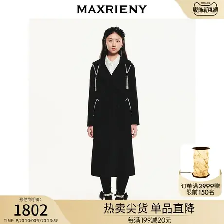 MAXRIENY复古H型尖领毛呢大衣外套女冬装新款通勤风衣女图片