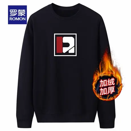 【直降】【加绒保暖】罗蒙男士加厚卫衣秋冬新款圆领印花休闲T恤图片