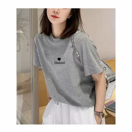 小众设计感落肩纯棉短袖t恤女2025新款时尚百搭洋气浅灰色大版衫图片