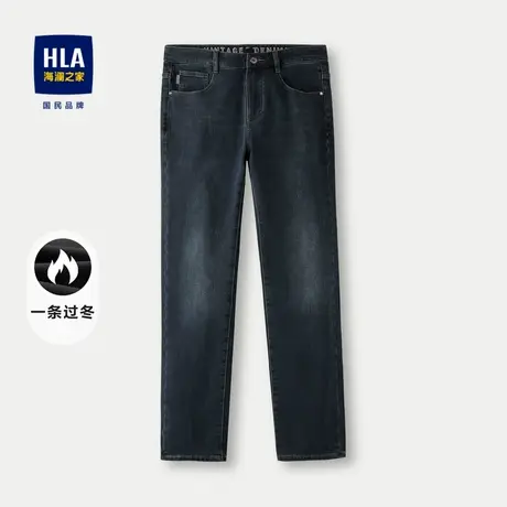 HLA/海澜之家一条过冬牛仔裤2023秋冬新款加厚保暖植绒直筒裤子男商品大图