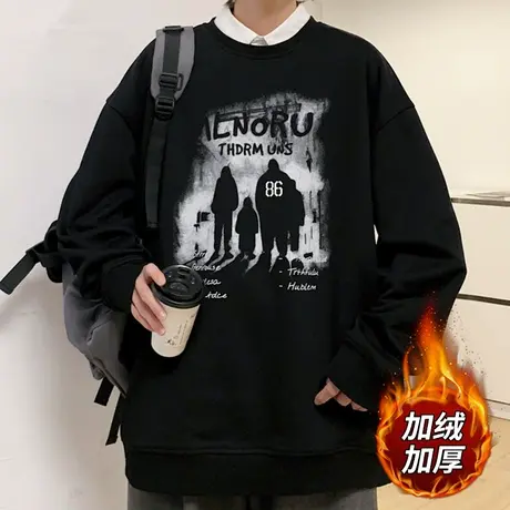 美式复古卫衣男士秋冬季休闲宽松长袖t恤男外套潮牌加绒加厚衣服商品大图