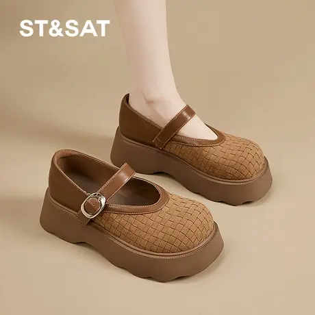 St&Sat/星期六浅口玛丽珍鞋女复古一字带学院风乐福鞋编织罗马鞋商品大图