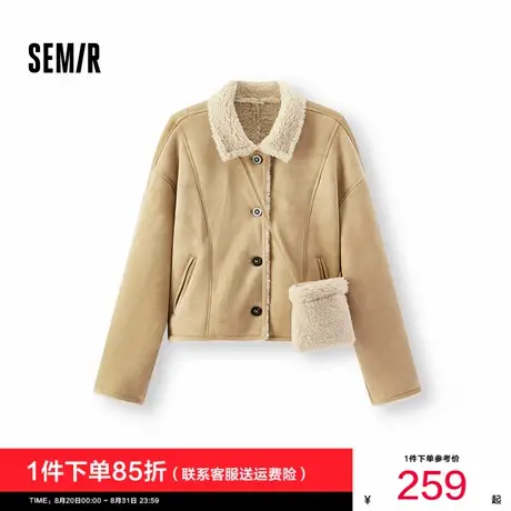 森马外套女冬季斜挎包分割仿麂皮仿羊羔毛2025新款巴恩风翻领夹克图片
