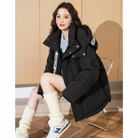 唐狮短款羽绒服女2024新款休闲百搭冬装白鸭绒舒适连帽羽绒外套商品大图