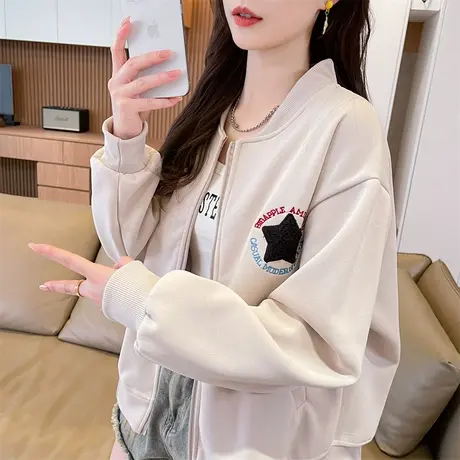早秋外套女2025新款春秋季韩版宽松薄款初中生小个子夹克开衫卫衣商品大图