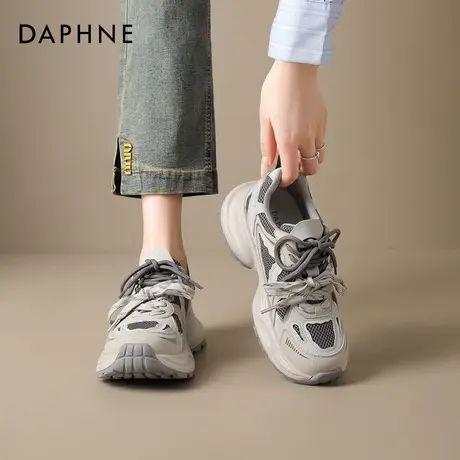 达芙妮网面厚底灰色老爹女鞋子2025新款女士巨好看增高运动休闲秋商品大图