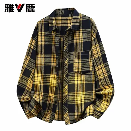 雅鹿2026春秋季新款男女同款经典潮牌长袖格子衬衫情侣款复古衬衣图片