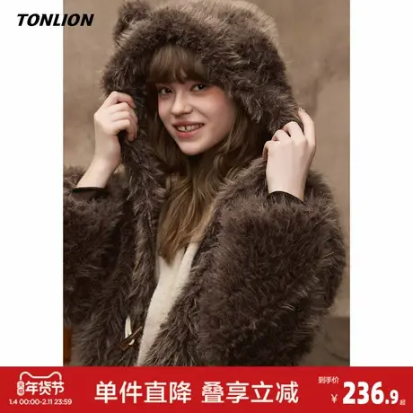 唐狮2026秋冬新款女加厚短外套连帽可爱仿羔毛毛茸茸超可爱上衣图片