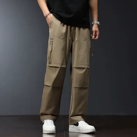 唐狮春夏季新款男休闲长裤工装裤帅气伞兵裤宽松褶皱直筒裤TE商品大图