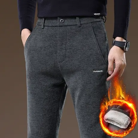 冬季2023年新款加绒加厚抗寒保暖休闲长裤子秋冬款男士小直筒西裤商品大图