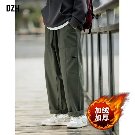 男士加绒裤子军绿色工装裤男款冬季男裤2023新款纯棉直筒裤伐木裤商品大图
