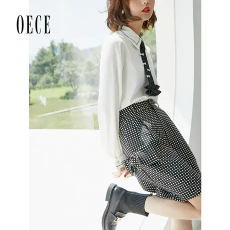 Oece复古帅气裤子2022春季新款女装炸街千鸟格休闲百搭蝴蝶结中裤图片