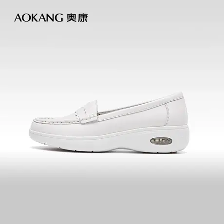 奥康女鞋 春秋款真皮单鞋一脚蹬舒适护士鞋软底真皮职业办公室商品大图
