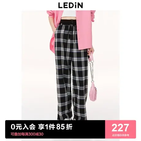 【商场同款】乐町格纹休闲裤2023春季新款直筒裤女宽松C1GBD1402商品大图